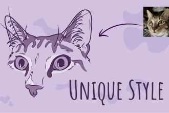 draw cute illustration portrait of animal or your dog, cat