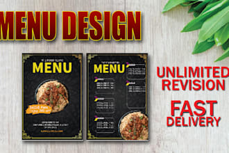 design restaurant menu, food flyer, digital menu and brochure
