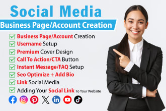 setup facebook business page, instagram, youtube, social media accounts create