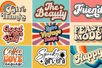 3d 70s, hippie, retro vintage t shirt and font logo