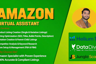 do amazon listing creation with SEO optimization, amazon store manager and setup