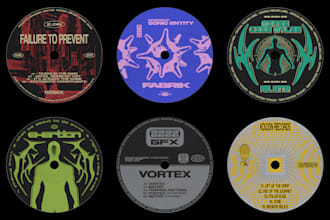 design 90s acid techno inspired music vinyl label cover art