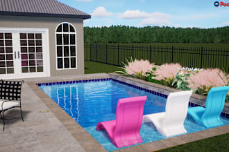 design swimming pool, spa, house, structure, kitchen, garden