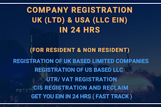 register USA llc and UK ltd company formation, get ein utr seller certificate