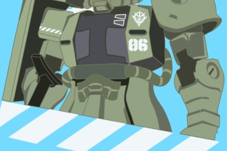 illustration of character robot gundam in procreate