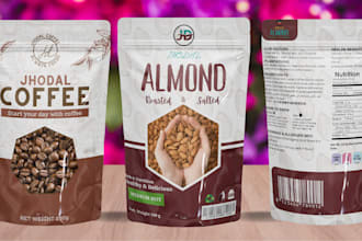 do label for coffee, sauce, tea, beans, food, pouch, spice label and packaging