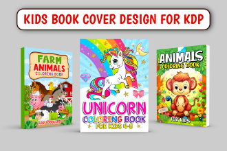 design trendy kids book cover, coloring book cover for KDP