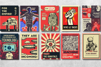 create intense retro propaganda poster