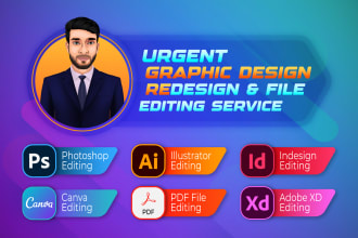 do urgent graphic design, photoshop product photo editing or redesign psd ai