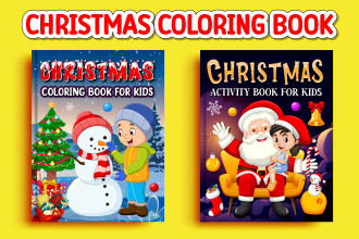 design christmas coloring book cover, activity book and interior design