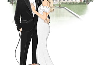 draw wedding illustration, invitation