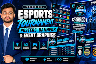 design esports tournament posters, banners and gaming event graphics