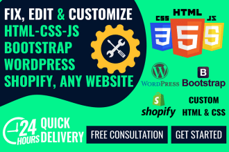 edit or fix html css, customize website, wordpress bug issue
