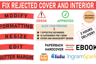 fix errors or format KDP rejected cover and manuscript