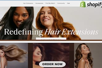 design and redesign hair extension shopify store, hair extension website