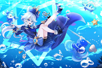 draw anime character sfw, nsfw, oc art, vtuber art in illustration