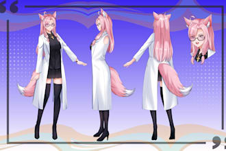 draw anime character sheet, furry art your fursona,  for your avatar, oc, vtuber