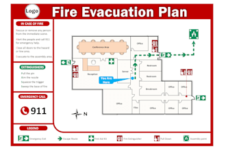 design fire evacuation diagram, egress plan, exit map