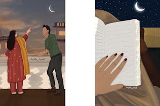 create faceless illustration scenes of book, novel and concept art