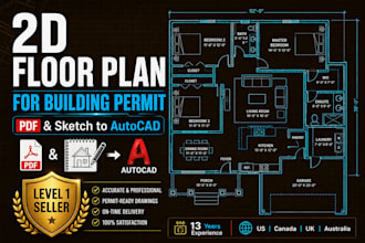 2d floor plan, autocad drafting and PDF to dwg