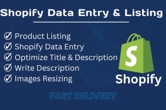 100 product upload, data entry or product listing at shopify