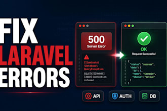 fix laravel, PHP, API, authentication, and database errors