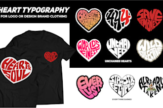 make 2 design love heart shape typography for logo or tshirt
