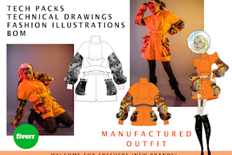 do free flat sketch, clothing tech pack, new fashion brand design collections