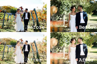 do color correction event retouching, wedding photo editing
