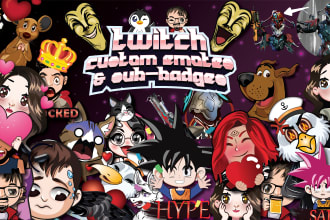 design custom chibi twitch emotes, sub badges, discord emojis, and stickers