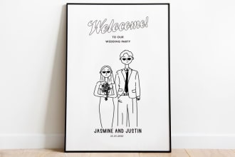 draw cute black and white portrait, couple or family illustration with my style