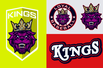 design strong sports team logo in badge, shield and mascot
