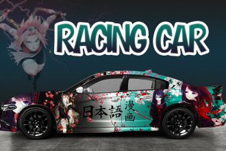 do professional itasha wrap design, car wrap, racing car wrap, livery car wrap