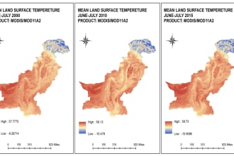 find lulc change, ndvi, classification, lst in gis rs