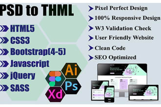 create html5, css3, bootstrap5 website, convert psd to html