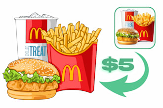 draw yummy vector cartoon illustration of food and drink
