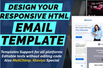 provide HTML email template for mailchimp and klaviyo