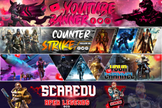 design awesome cartoon youtube gaming banner and logo