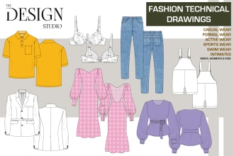 design fashion technical flat sketch and clothing tech packs