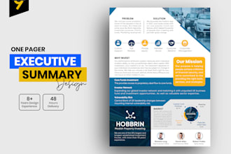 design one pager executive summary or investor teaser for your business