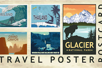 design retro vintage postcard, greeting card and travel poster
