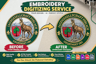 digitize logo for embroidery into dst pes file in 2 hours