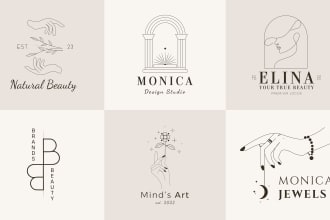 make hand drawn flower botanical line art boho logo design