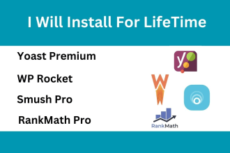 install yoast seo premium, wp rocket, rankmath pro, smush pro for lifetime