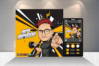 design cover art and podcast logo with cartoon style