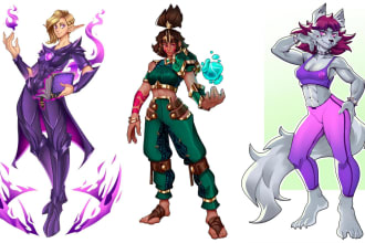 draw character reference sheet, furry art, oc, dnd fantasy splash art for ttrpg