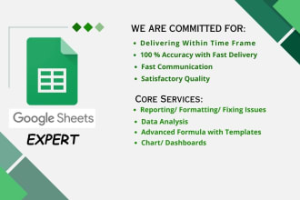 be your google sheets expert for data analysis, formula fixing, reporting