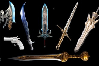 cosplay 3d sword knife axe cutlass rpg gun or weapons in blender for 3d printing