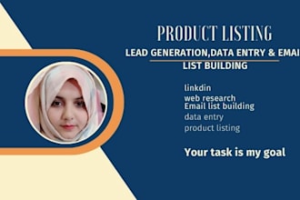 do product listing, linkedin leads, and email list buildings