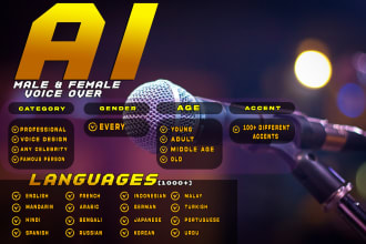 do realistic male and female ai voice over in 10 hours